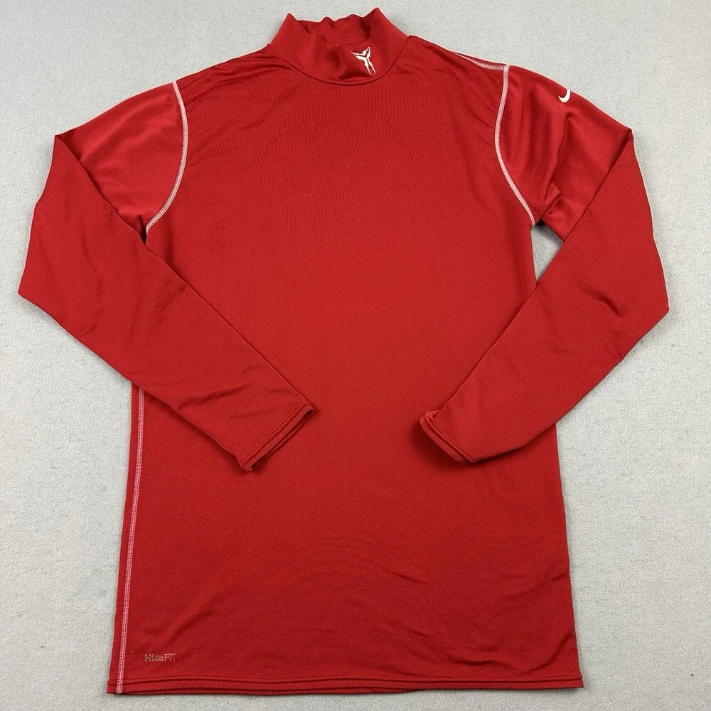 Nike Shirt Men XL Red Long Sleeve Compression Base Layer Kobe Mamba Logo Mock *